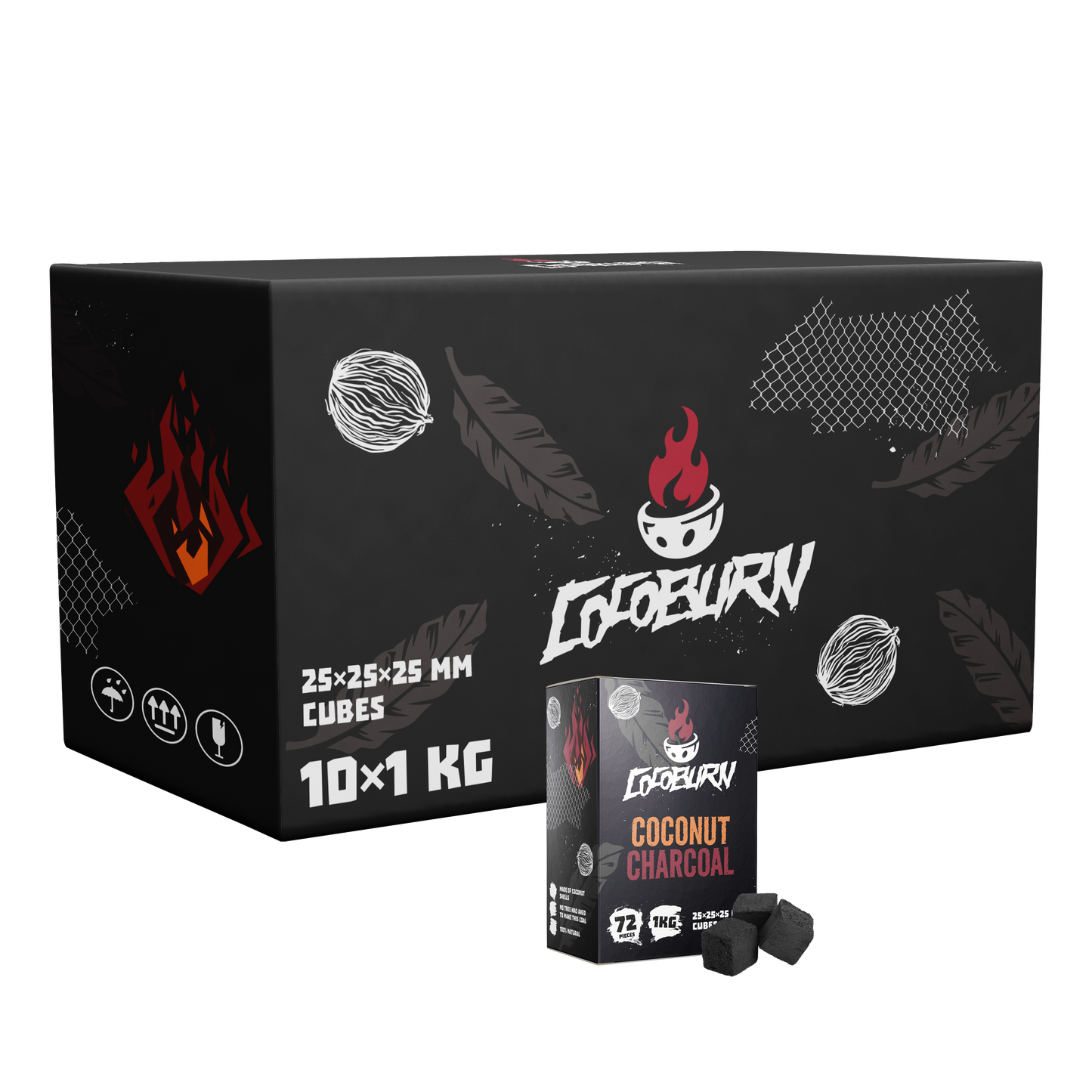 Natural Hookah Coals - Cubes 25 mm - 10 kg Case (10 Packs of 1 kg)